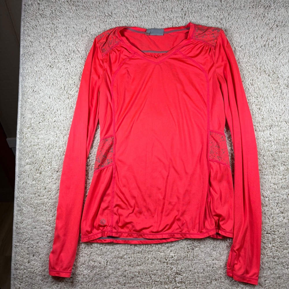 Athleta Long Sleeve V Neck Workout Top Coral Pink Athletic Shirt Women's Size S